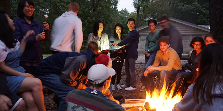 campfire with students